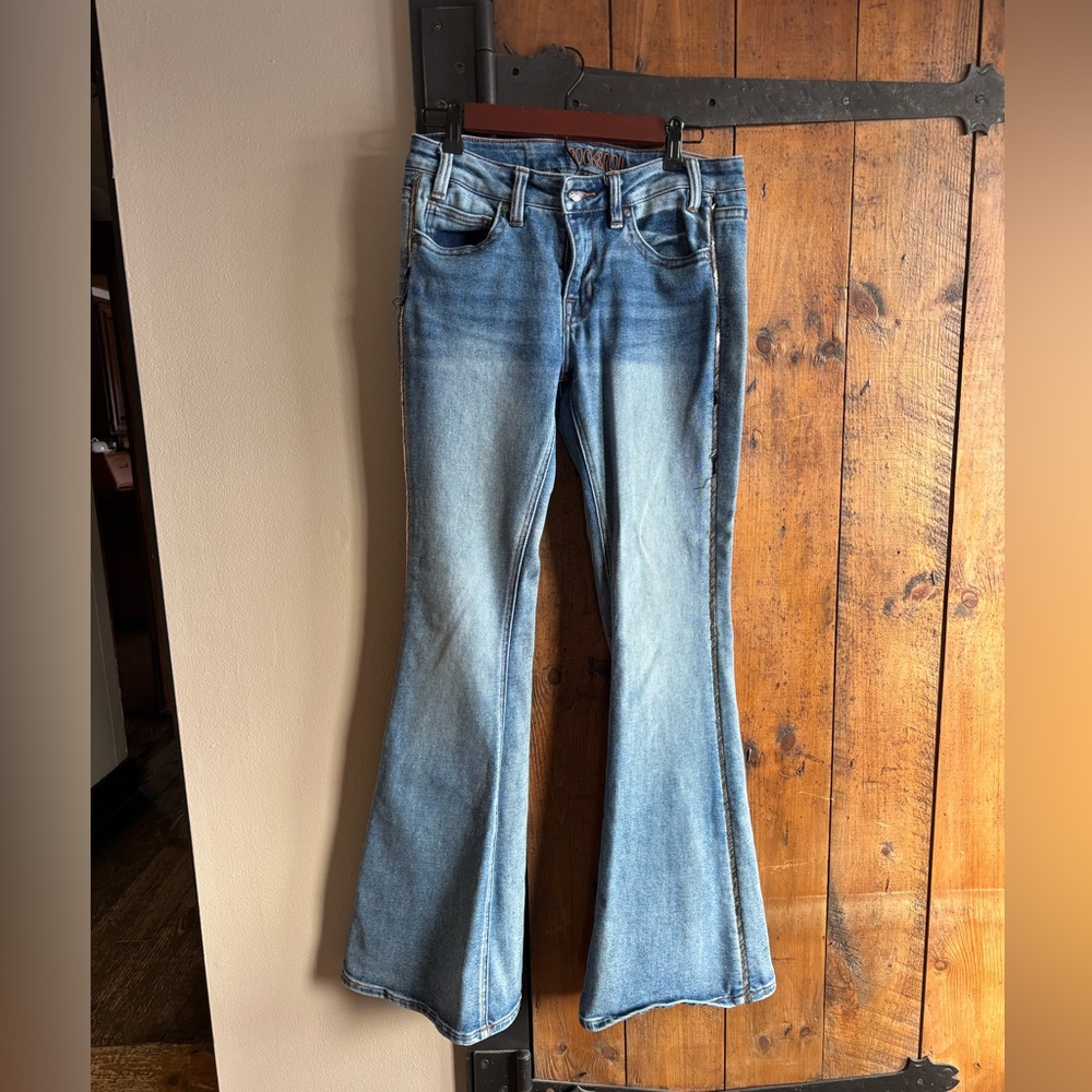Rock & Roll Cowgirl Light Blue Flare Jeans sequins on the sides